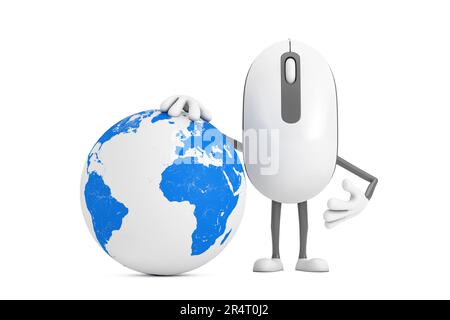 Maskottchen mit der Erdenlobe auf weißem Hintergrund. 3D-Rendering Stockfoto