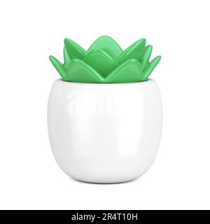 Abstraktes Cartoon Green Leaves Plant in Pot Web Symbol auf weißem Hintergrund unterschreiben. 3D-Rendering Stockfoto