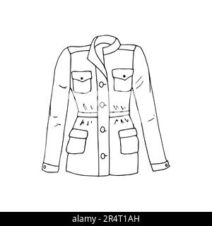 Handgezeichnete Damenjacke im Militärstil, isolierte Vektordarstellung auf Doodle-Style Stock Vektor