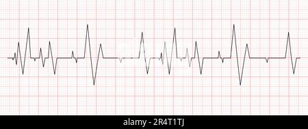 Schwarzes Heartbeat-Diagramm auf rotem Diagrammpapier. Elektrokardiogramm-Tabelle. Kardio-Testleitung. Herzrhythmussymbol. Grafische Vektordarstellung Stock Vektor