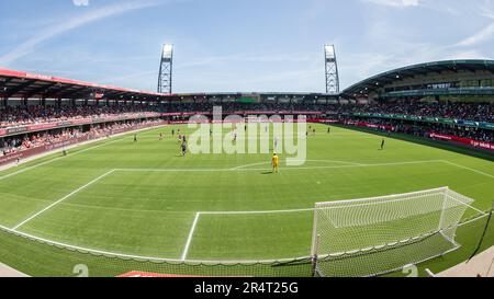 Silkeborg, Dänemark. 29. Mai 2023. Blick von den Tribünen des Jysk Park Stadions während des 3F stattfindenden Superliga-Spiels zwischen Silkeborg IF und FC Midtjylland in Silkeborg. (Foto: Gonzales Photo/Alamy Live News Stockfoto