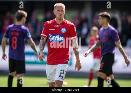 Silkeborg, Dänemark. 29. Mai 2023. Tonni Adamsen (23) aus Silkeborg, GESEHEN während des 3F. Superliga-Spiels zwischen Silkeborg IF und FC Midtjylland im Jysk Park in Silkeborg. (Foto: Gonzales Photo/Alamy Live News Stockfoto