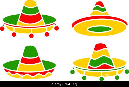 Mexikanischer Sombrero mit Verzierung oben. Vektor farbenfrohe Illustration eines traditionellen mexikanischen Hutes Stock Vektor