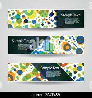 Bunte Vektor Einrichten von drei Header Designs mit Punkten, Kreisen, Ringe Stock Vektor