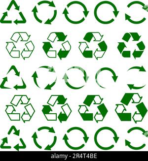 Grüne Pfeile, Recycling-Schilder. Vektordarstellung. Isoliert auf weißem Hintergrund Stock Vektor