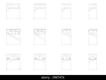 Möbelsymbol Innenansicht, Vektor oben. Architektur Haus Bettlinie Haus Entwurf Apartment Bett Zimmer Sammlung isoliert Layout Design Stock Vektor