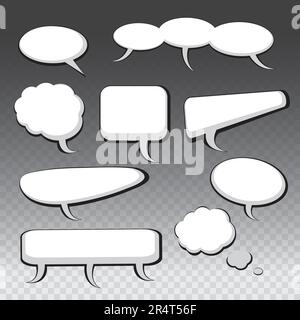 Set of Nine Different Black and White Speech und Thought Bubbles Stock Vektor