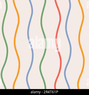 Verzerrtes Groovy Nahtloses Muster Für Mehrfarbige Vertikale Linien. Retro-Stil für den Druck auf Textilien, Geschenkpapier. Vektor-Pastell-Hintergrund Stock Vektor