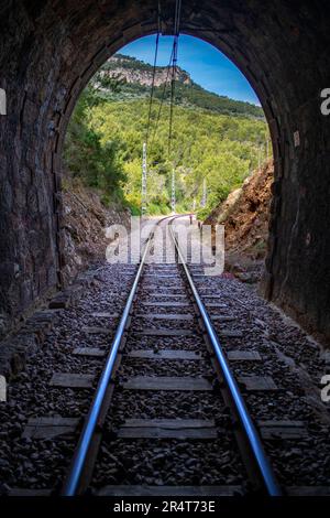 Tunnel in der Linie tren de Soller, historischer Zug, der Palma de Mallorca nach Soller, Mallorca, Balearen, Spanien und Mediter verbindet Stockfoto