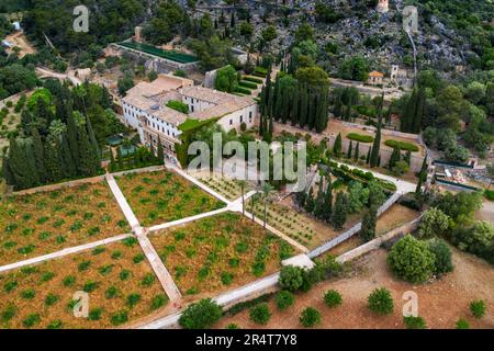 Luftaufnahme, Casa Raixa Haus und Gärten in Buñola, Islas Baleares, Palmanyola, Bunyola, Mallorca, Balearen, Balearen, Balearen, Spanien Stockfoto