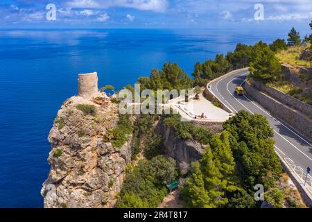 Mirador Torre del Verger oder Torre de ses Animes in der Nähe von Banyalbufar, Westküste, Mallorca, Spanien Stockfoto