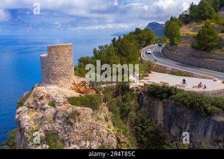 Mirador Torre del Verger oder Torre de ses Animes in der Nähe von Banyalbufar, Westküste, Mallorca, Spanien Stockfoto