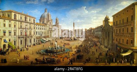 Veduta di Roma con piazza Navona (Blick auf rom mit Piazza Navona), 1688-1721 m von Gaspar Adriaensz Van Wittel (Amersfoort, 1652/1653 - Roma, 1736) - Öl auf Leinwand Stockfoto