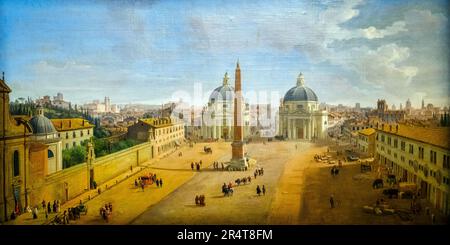 Veduta di Roma con piazza del Popolo (Blick auf Rom mit Piazza del Popolo), 1718 von Gaspar Adriaensz Van Wittel (Amersfoort, 1652/1653 - Roma, 1736) - Öl auf Leinwand Stockfoto