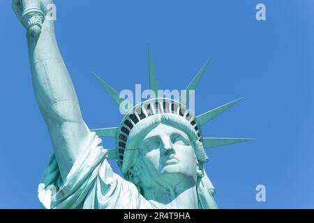 WIR, New York, Nahaufnahme von Miss Liberty auf Liberty Island. Stockfoto