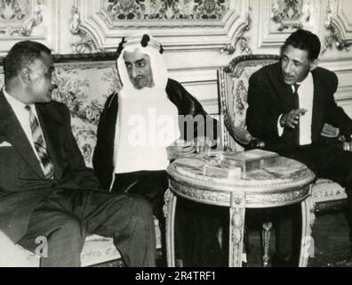 Ägyptischer Präsident Gamal Abdel Nasser trifft König von Saudi-Arabien Feysal, 1960er Stockfoto