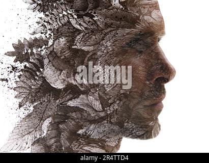 Paintographisches monochromes Profilporträt eines Mannes Stockfoto