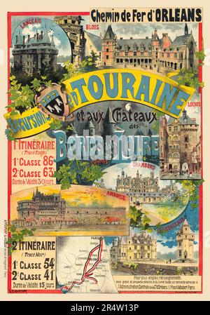 Chemin de Fer d'Orléans. Exkursionen en Touraine et aux Châteaux des Bords de la Loire von Gustave Fraipont (1849-1923). Poster wurde 1892 in Frankreich veröffentlicht. Stockfoto