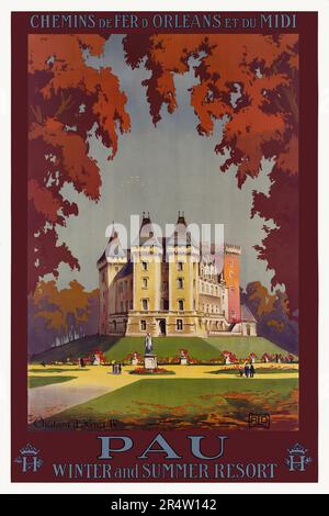 Chemins de fer d'Orléans et du Midi. Pau. Winter- und Sommerresort von Charles-Jean Hallo (1882-1969) ALO. Poster wurde 1910 in Frankreich veröffentlicht. Stockfoto