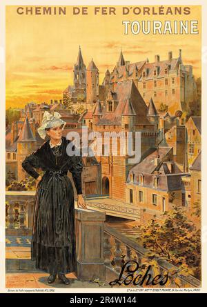 Chemin de Fer d'Orléans. Touraine. Loches von Théophile Poilpot (1848-1915). Poster wurde 1906 in Frankreich veröffentlicht. Stockfoto