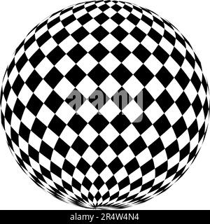 Karierte Globus-Figur. Ball mit schwarz-weißen Quadraten. 3D Kugelsymbol. Kugelförmige Form mit Schachbrettmuster isoliert auf weißem Hintergrund Stock Vektor