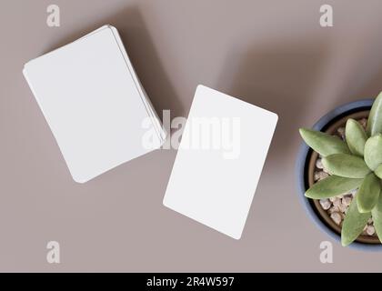 Weiße und leere Spielkarten. Pokerkarten-Modell. Vorlage mit Kopierbereich für Ihre Konstruktion. Nahaufnahme. Kartenmodell. 3D-Rendering. Stockfoto