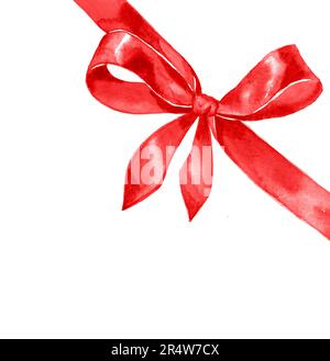 Aquarell satinrote Schleife auf weißem Hintergrund. Stockfoto