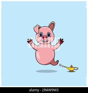 Süße und lustige Tiere mit Schwein. Genie Charakter. Perfekt für Maskottchen-, Logo-, Icon- und Charachter-Design. Vektor und Illustration Stock Vektor