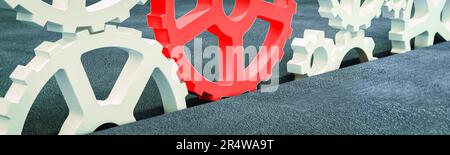 Business Industrie Konzept. Zahnräder und Kommunikation. 3D-Rendering Stockfoto