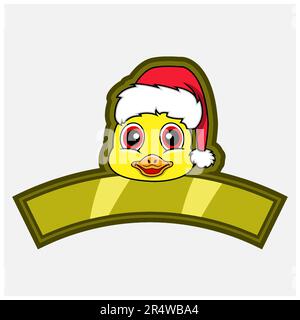 Entenkopf-Logo, Icon, Wasserzeichen, Abzeichen, Emblem und Etikett mit Weihnachtsmütze. Vektor Und Illustration. Stock Vektor
