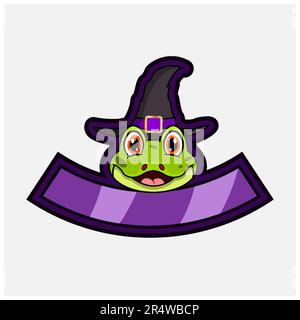 Süßer Froschkopf. Für Logo, Symbol, Abzeichen, Emblem und Etikett mit Hexenhut. Vektor Und Illustration. Stock Vektor