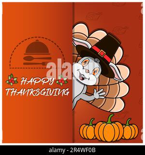 Thanksgiving-Karte mit Kaninchen-Design. Frohes Thanksgiving. Perfekt für Grußkarten, Poster oder Flyer mit Festlichkeiten. Vektordarstellung Stock Vektor