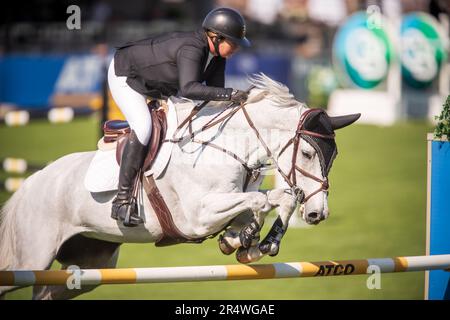 Shauna Cook of Canada tritt am 25. Mai 2023 bei der Major League Show Jumping in Langley, B.C., an. Stockfoto