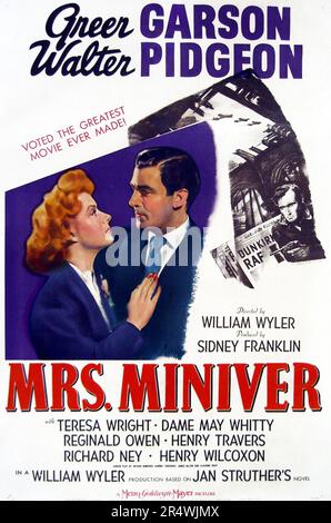 Mrs Miniver ist ein 1942 Amerikanische dramatischen Film unter der Regie von William Wyler, und Greer Garson und Walter Pidgeon. Auf der Grundlage der 1940er Roman Mrs Miniver von Jan Struther, der Film zeigt, wie das Leben eines unscheinbaren Britischen Hausfrau im ländlichen England durch den zweiten Weltkrieg berührt wird Stockfoto