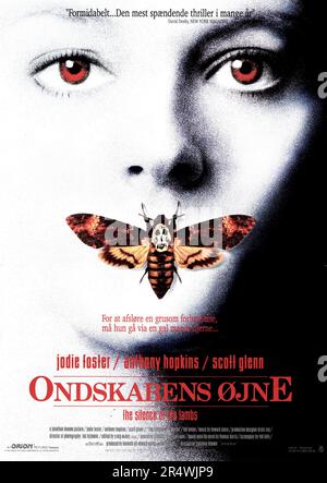 Dänische Plakat für das Schweigen der Lämmer. Das Schweigen der Lämmer ist ein amerikanischer Thriller von 1991 verbindet Elemente des Verbrechens und Horror Genres. Unter der Regie von Jonathan Demme mit Jodie Foster, Anthony Hopkins, und Scott Glenn, der Film ist auf Thomas Harris' 1988 Roman mit dem gleichen Namen, seine zweite Hannibal Lecter, ein genialer Psychiater und Kannibalistische Serienmörder zu kennzeichnen. Stockfoto