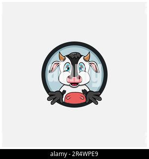 Lustiges Cow Head Charakterdesign. Perfekt für Logo, Label, Vorlage und Symbol. Vektor und Illustration. Stock Vektor