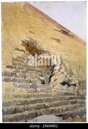 Eingang in die Große Pyramide". Aquarell. Richard Phene Spiers (1838-1916), englischer Architekt. Kufu Cheopspyramide Gizeh Ägypten Archäologie Architektur Stockfoto