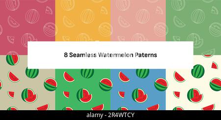 8 Nahtlose Wassermelonenmuster Stock Vektor