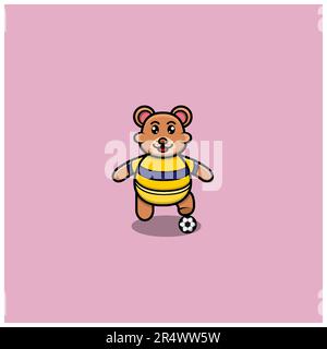 Süßer Baby-Bär-Fußball. Charakter, Logo, Icon, Cartoon Und Inspiration Design. Vektor Und Illustration. Stock Vektor