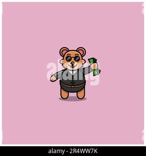 Süßer Babybär-Geschäftsmann mit Brille. Charakter, Logo, Icon, Cartoon Und Inspiration Design. Vektor Und Illustration. Stock Vektor