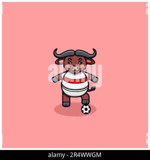 Süßer Büffel Mit Fußballkostüm. Vektor und Illustration Stock Vektor