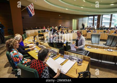 ASSEN - Mitglied des Parlaments Liesbeth Niessink (Forum für Demokratie) gibt ein Votum für die Mitglieder des Senats ab. Die Wahl der Mitglieder des Senats findet alle vier Jahre statt. ANP VINCENT JANNINK niederlande raus - belgien raus Stockfoto