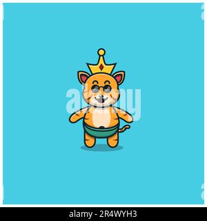 Süßer Baby-Tiger Mit Golden Crown. Charakter, Maskottchen, Symbol und niedliches Design. Vektor und Illustration. Stock Vektor