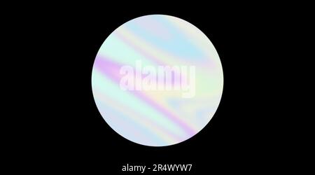 Abstrakter holographischer Kreis auf schwarzem Hintergrund schillernder Flüssigfarbgradientenrauschstruktureffekt Stockfoto
