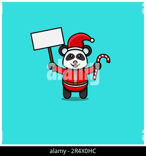 Süße Baby-Panda-Weihnachten, bringen Sie ein leeres Banner und Weihnachtsbonbons mit. Charakter, Logo, Symbol Und Inspiration Design. Vektor Und Illustration. Stock Vektor