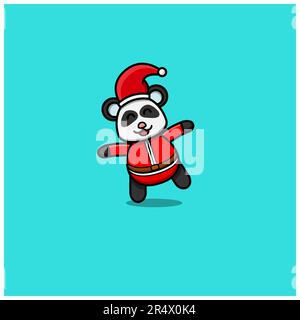 Süßer Baby-Panda mit Weihnachtsmannkostüm und lustigem Gesichtsausdruck. Charakter, Logo, Symbol Und Inspiration Design. Vektor Und Illustration. Stock Vektor