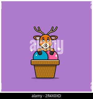 Süße Baby-Hirsch-Figur Auf Eis. Charakter, Maskottchen, Symbol und niedliches Design. Vektor und Illustration. Stock Vektor