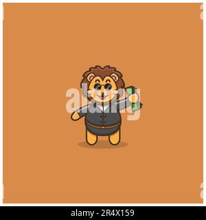 Süßer Löwenbaby-Boss. Figur, Maskottchen, Icon, Logo, Cartoon und niedliches Design. Vektor und Illustration. Stock Vektor