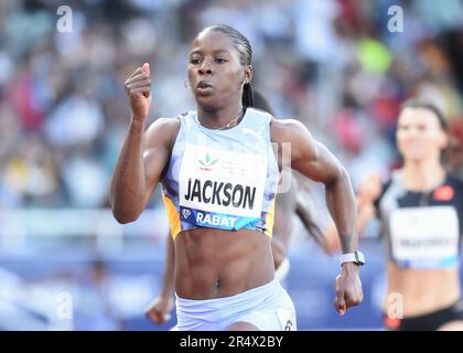 Shericka Jackson (JAM) gewinnt 21,98 die 200 m der Frauen während des Treffens International Mohammed VI d'Athletisme de Rabat in Complexe Sportif Prinz Moulay Abdellah, Sonntag, 28. Mai 2023, in Rabat. Marokko. (Jiro Mochizuki/Bild des Sports) Stockfoto