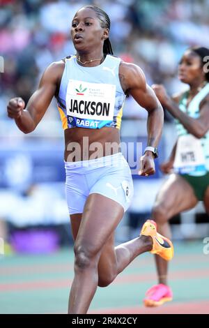 Shericka Jackson (JAM) gewinnt 21,98 die 200 m der Frauen während des Treffens International Mohammed VI d'Athletisme de Rabat in Complexe Sportif Prinz Moulay Abdellah, Sonntag, 28. Mai 2023, in Rabat. Marokko. (Jiro Mochizuki/Bild des Sports) Stockfoto